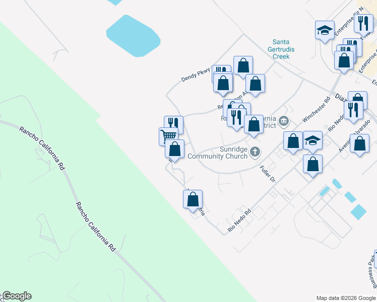 map of restaurants, bars, coffee shops, grocery stores, and more near 42079 Roick Drive in Temecula