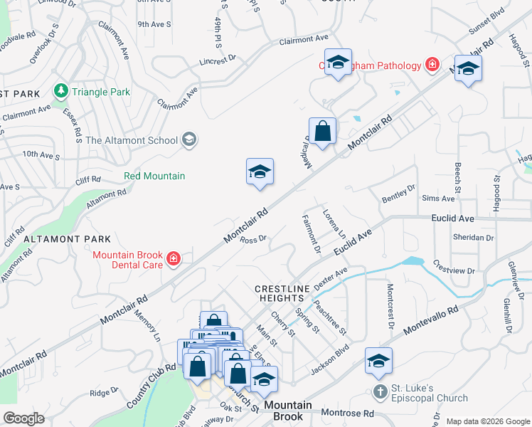 map of restaurants, bars, coffee shops, grocery stores, and more near 3966 Montclair Road in Mountain Brook