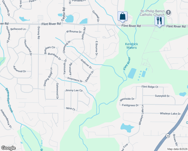 map of restaurants, bars, coffee shops, grocery stores, and more near 165 Dixboro Drive in Jonesboro