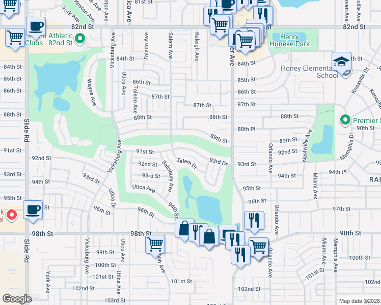 map of restaurants, bars, coffee shops, grocery stores, and more near 4508-4510 93rd Drive in Lubbock