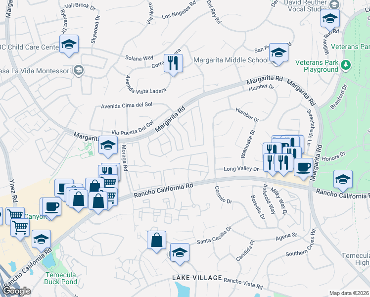 map of restaurants, bars, coffee shops, grocery stores, and more near 42142 Orange Blossom Drive in Temecula