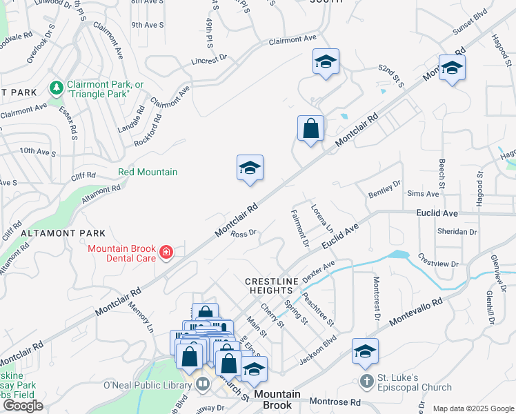 map of restaurants, bars, coffee shops, grocery stores, and more near 3966 Montclair Road in Mountain Brook
