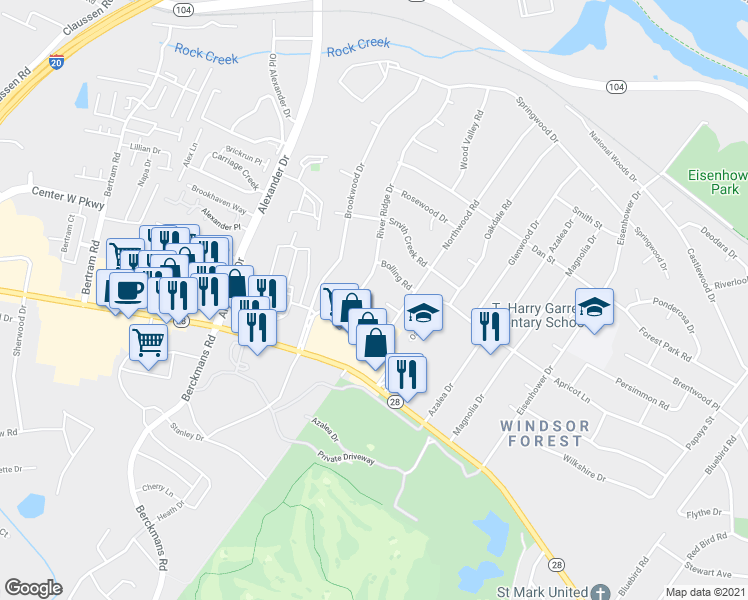 map of restaurants, bars, coffee shops, grocery stores, and more near 2708 Northwood Court in Augusta