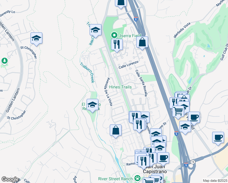 map of restaurants, bars, coffee shops, grocery stores, and more near 26431 Paseo Carmel in San Juan Capistrano