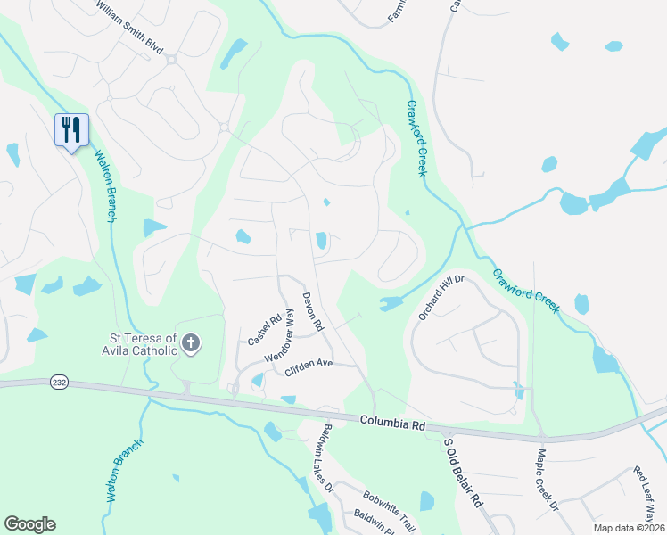 map of restaurants, bars, coffee shops, grocery stores, and more near 218 North Old Belair Road in Grovetown
