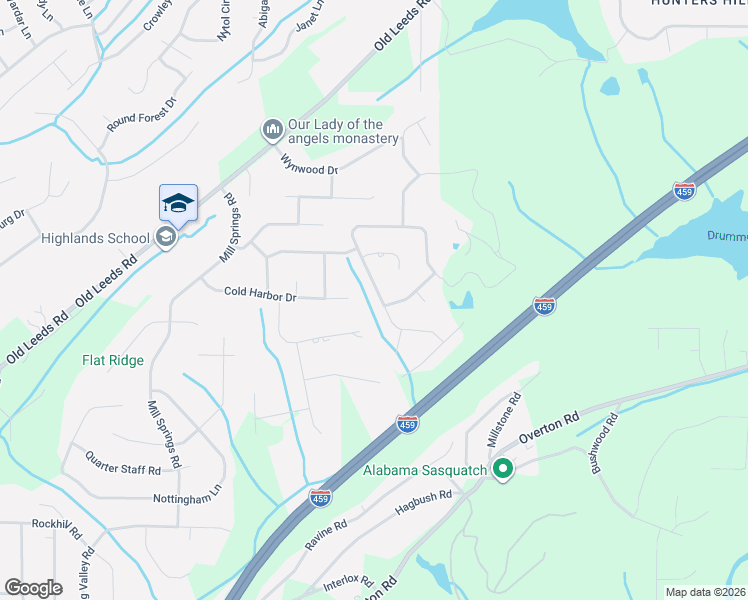 map of restaurants, bars, coffee shops, grocery stores, and more near 3513 Branch Mill Road in Birmingham