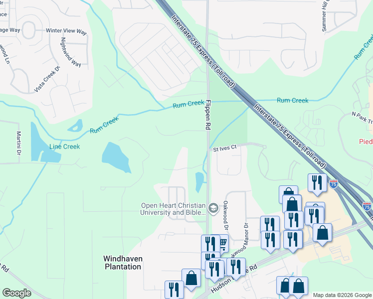 map of restaurants, bars, coffee shops, grocery stores, and more near 143 Surge Stone Lane in Stockbridge