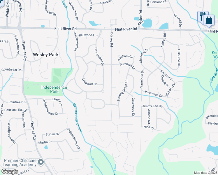 map of restaurants, bars, coffee shops, grocery stores, and more near 8961 Dorsey Road in Riverdale