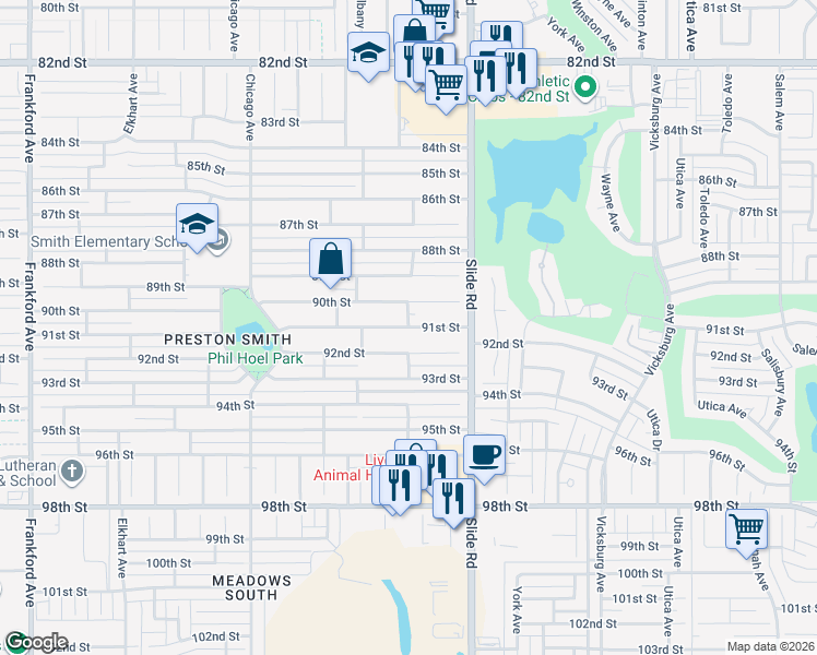map of restaurants, bars, coffee shops, grocery stores, and more near Abbeville in Lubbock