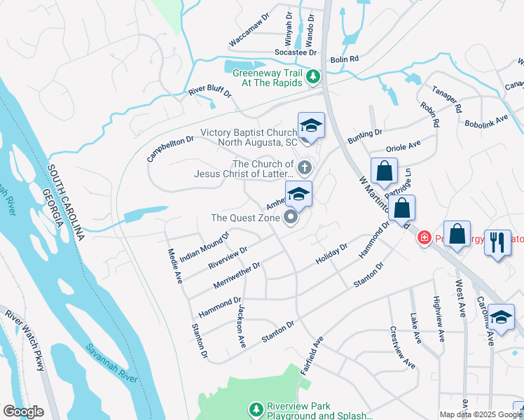map of restaurants, bars, coffee shops, grocery stores, and more near 901 West Woodlawn Avenue in North Augusta