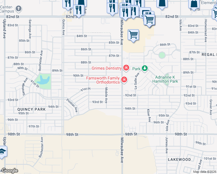map of restaurants, bars, coffee shops, grocery stores, and more near 6527 91st Street in Lubbock