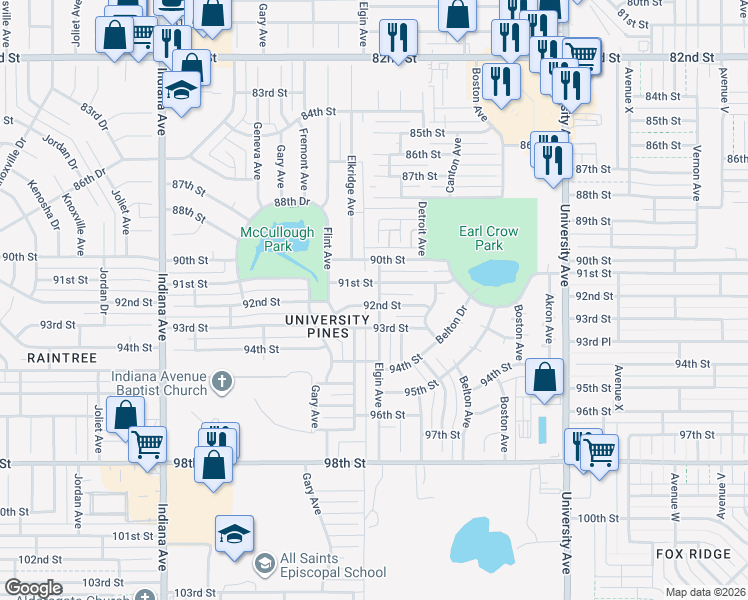 map of restaurants, bars, coffee shops, grocery stores, and more near 9102 Elgin Avenue in Lubbock