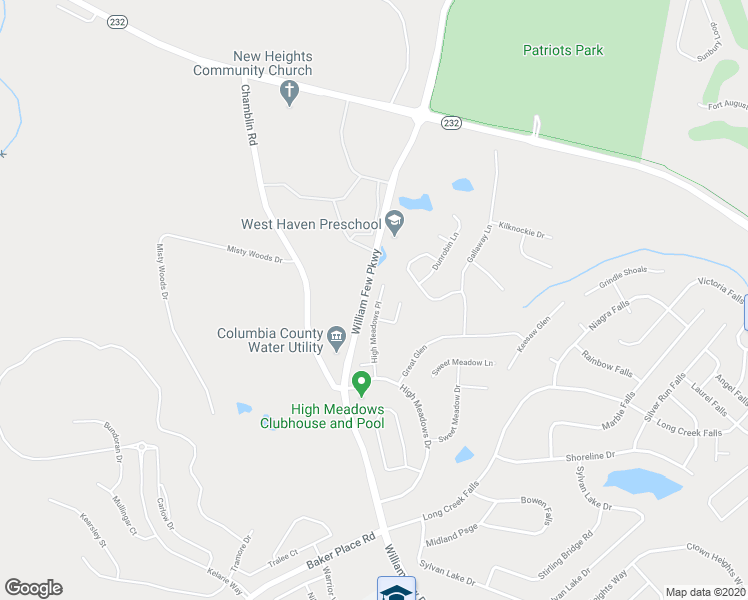 map of restaurants, bars, coffee shops, grocery stores, and more near 363 High Meadows Place in Grovetown
