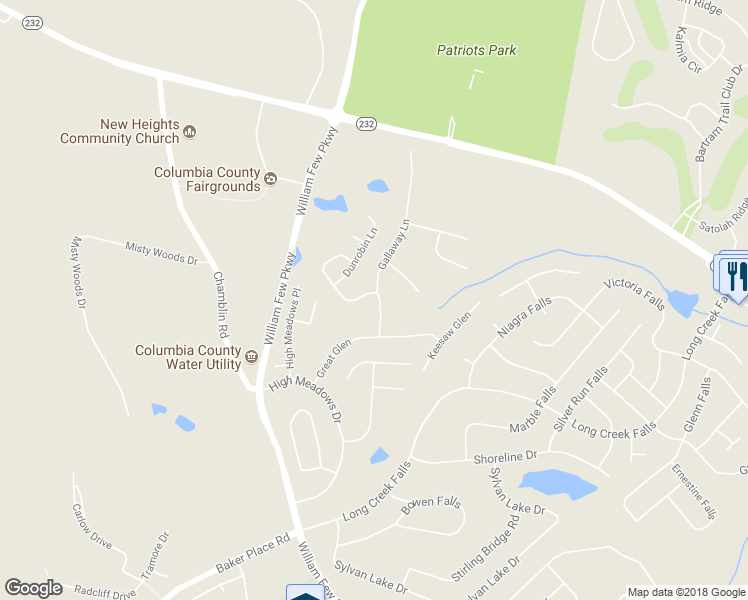 map of restaurants, bars, coffee shops, grocery stores, and more near 2001 Dundee Way in Grovetown