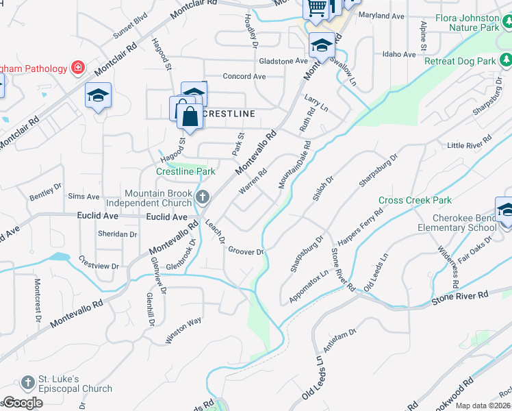 map of restaurants, bars, coffee shops, grocery stores, and more near 4237 Warren Road in Birmingham