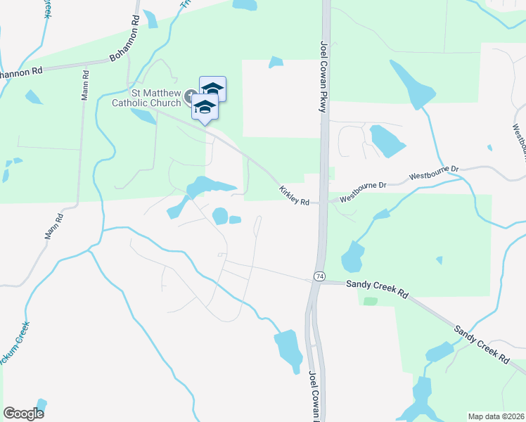 map of restaurants, bars, coffee shops, grocery stores, and more near 195 Park Haven Lane in Tyrone