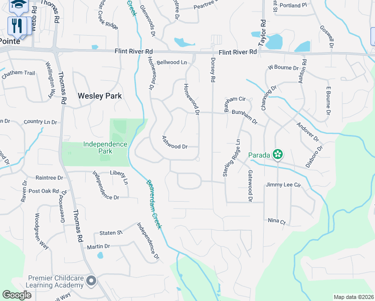 map of restaurants, bars, coffee shops, grocery stores, and more near 8966 Ashwood Drive in Riverdale
