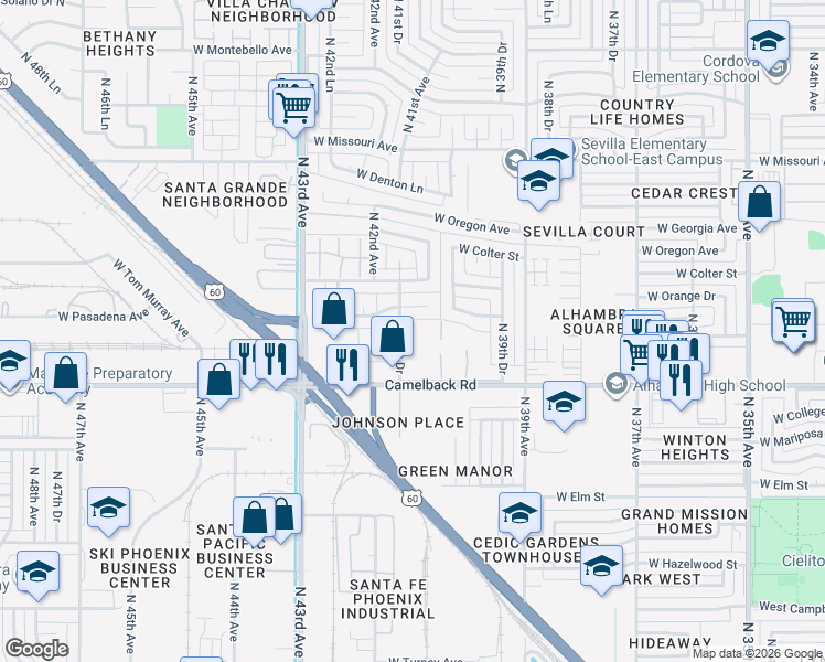 map of restaurants, bars, coffee shops, grocery stores, and more near 4101 West Wonderview Road in Phoenix