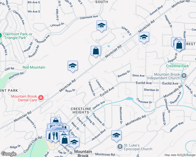 map of restaurants, bars, coffee shops, grocery stores, and more near 229 Fairmont Drive in Birmingham