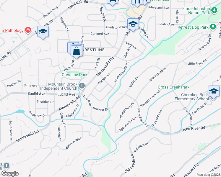 map of restaurants, bars, coffee shops, grocery stores, and more near 4260 MountainDale Road in Birmingham