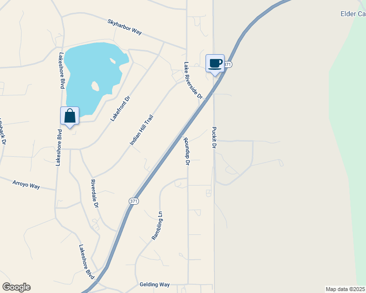 map of restaurants, bars, coffee shops, grocery stores, and more near Roundup Drive in Riverside County