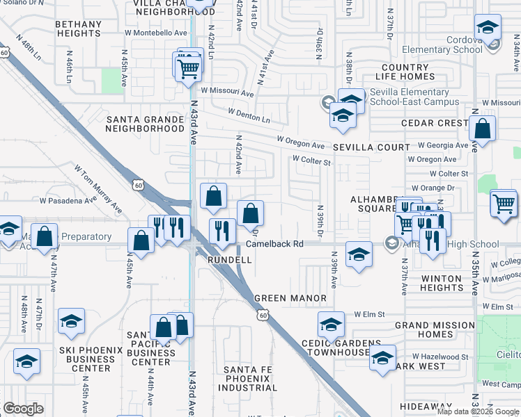 map of restaurants, bars, coffee shops, grocery stores, and more near 4101 West Wonderview Road in Phoenix