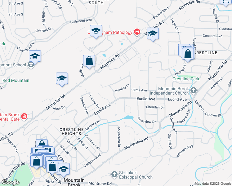map of restaurants, bars, coffee shops, grocery stores, and more near 741 Bentley Drive in Birmingham