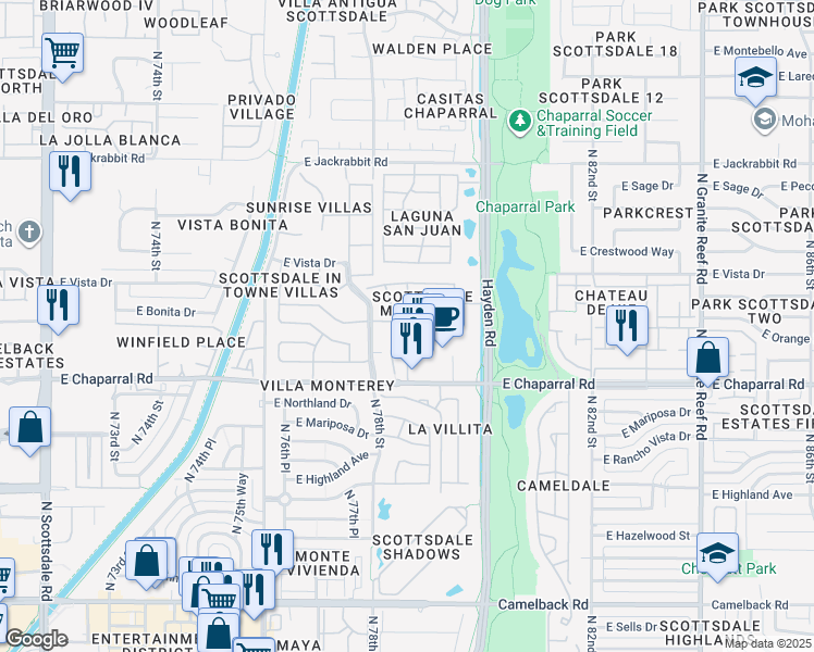 map of restaurants, bars, coffee shops, grocery stores, and more near 5123 North 78th Place in Scottsdale