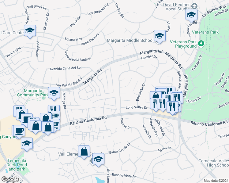 map of restaurants, bars, coffee shops, grocery stores, and more near 42176 Chestnut Drive in Temecula