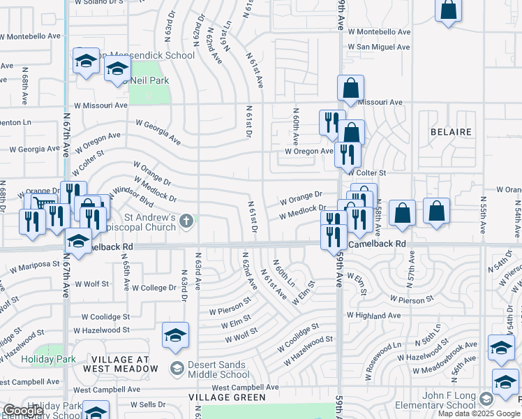 map of restaurants, bars, coffee shops, grocery stores, and more near 5046 North 61st Avenue in Glendale