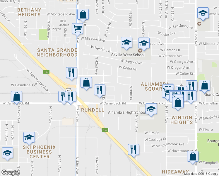 map of restaurants, bars, coffee shops, grocery stores, and more near 4101 West Wonderview Road in Phoenix