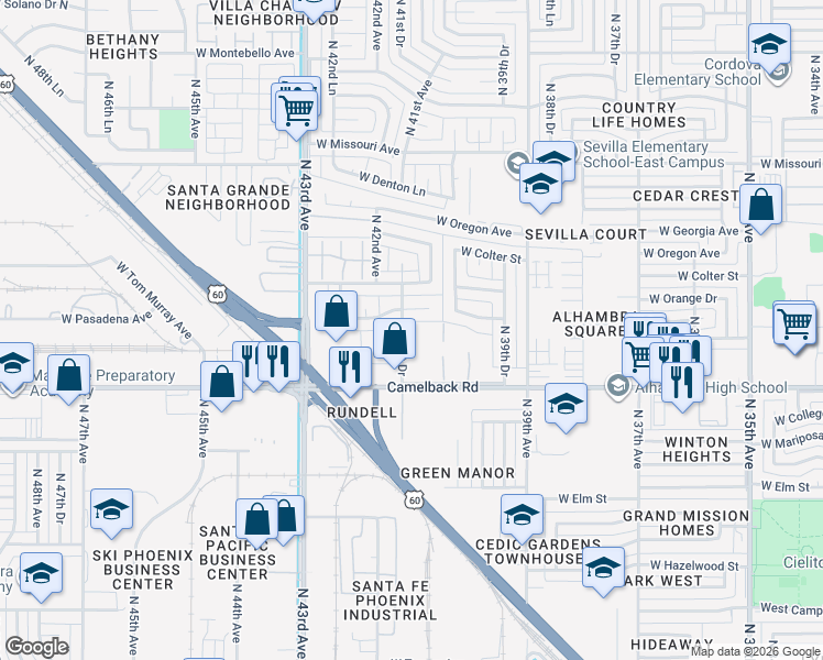 map of restaurants, bars, coffee shops, grocery stores, and more near 4101 West Wonderview Road in Phoenix