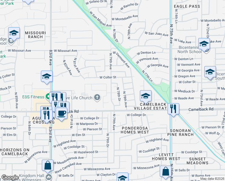 map of restaurants, bars, coffee shops, grocery stores, and more near 7891 West Medlock Drive in Glendale