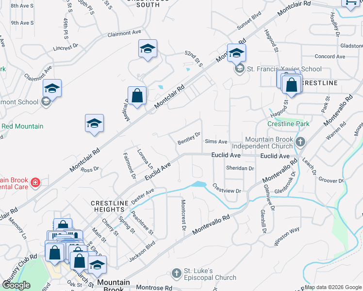 map of restaurants, bars, coffee shops, grocery stores, and more near 741 Bentley Drive in Birmingham