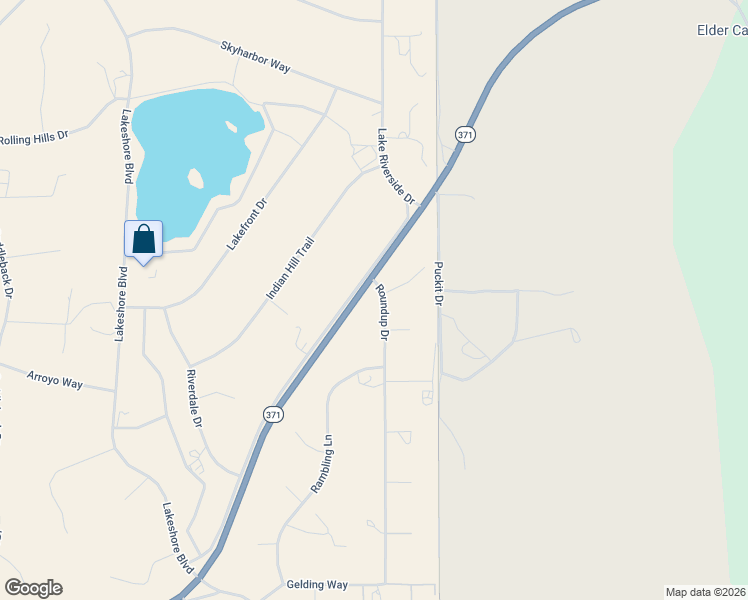 map of restaurants, bars, coffee shops, grocery stores, and more near Roundup Drive in Lake Riverside