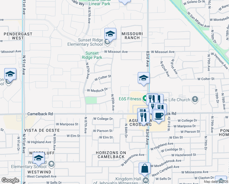 map of restaurants, bars, coffee shops, grocery stores, and more near 5123 North 85th Avenue in Glendale