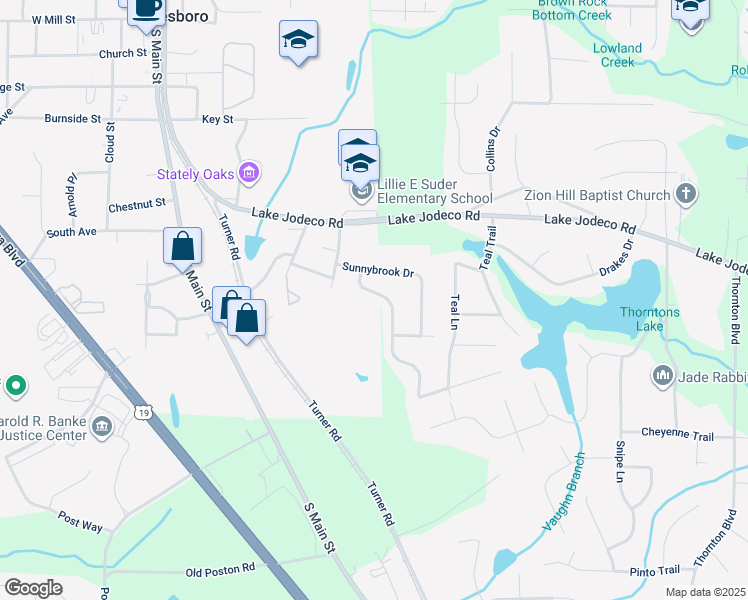 map of restaurants, bars, coffee shops, grocery stores, and more near 1495 Red Briar Way in Jonesboro