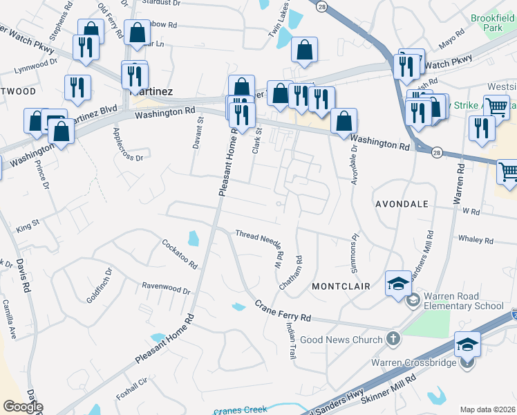 map of restaurants, bars, coffee shops, grocery stores, and more near 50 Tiburon Trail in Augusta