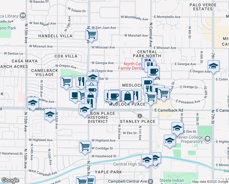 map of restaurants, bars, coffee shops, grocery stores, and more near 301 West Medlock Drive in Phoenix
