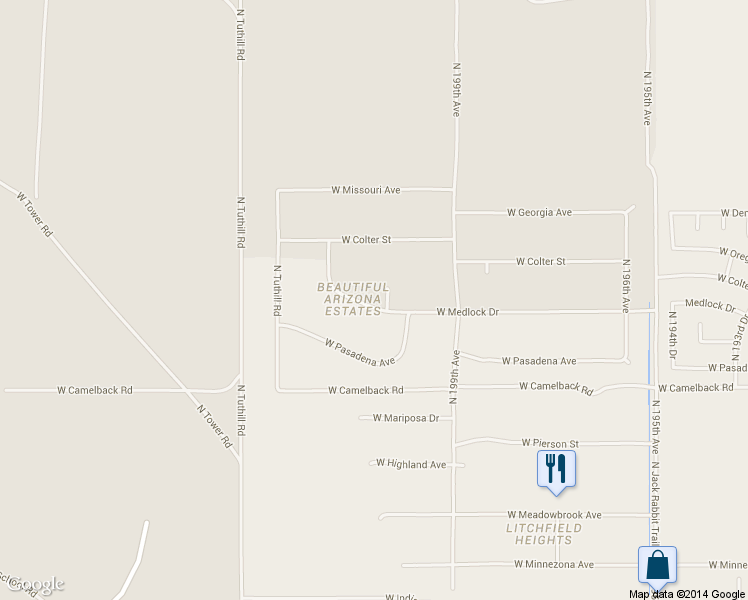 map of restaurants, bars, coffee shops, grocery stores, and more near 5134 North 200th Avenue in Litchfield Park