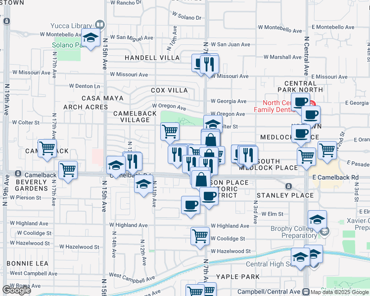 map of restaurants, bars, coffee shops, grocery stores, and more near 740 W Camelback Rd in Phoenix