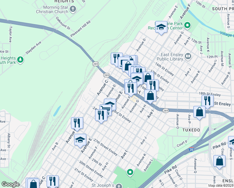 map of restaurants, bars, coffee shops, grocery stores, and more near 2015 Avenue East in Birmingham