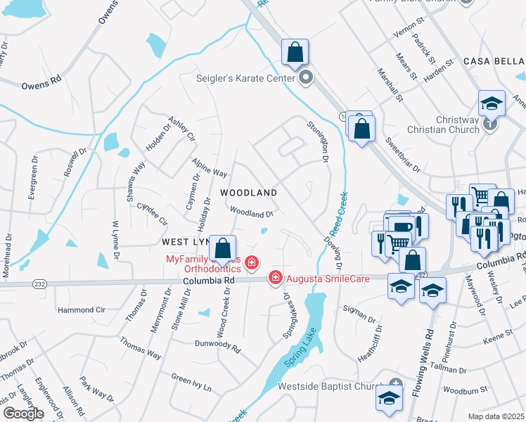 map of restaurants, bars, coffee shops, grocery stores, and more near 4255 Woodland Drive in Martinez