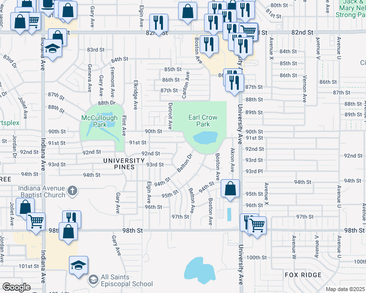map of restaurants, bars, coffee shops, grocery stores, and more near 9103 Canton Avenue in Lubbock