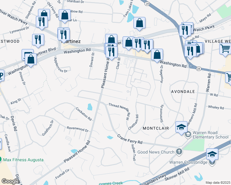 map of restaurants, bars, coffee shops, grocery stores, and more near 50 Tiburon Trail in Augusta
