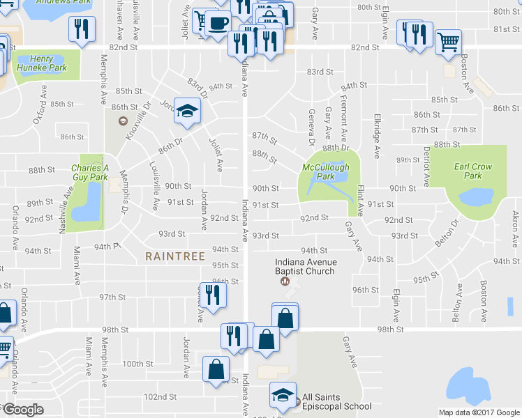 map of restaurants, bars, coffee shops, grocery stores, and more near 3303 91st Street in Lubbock
