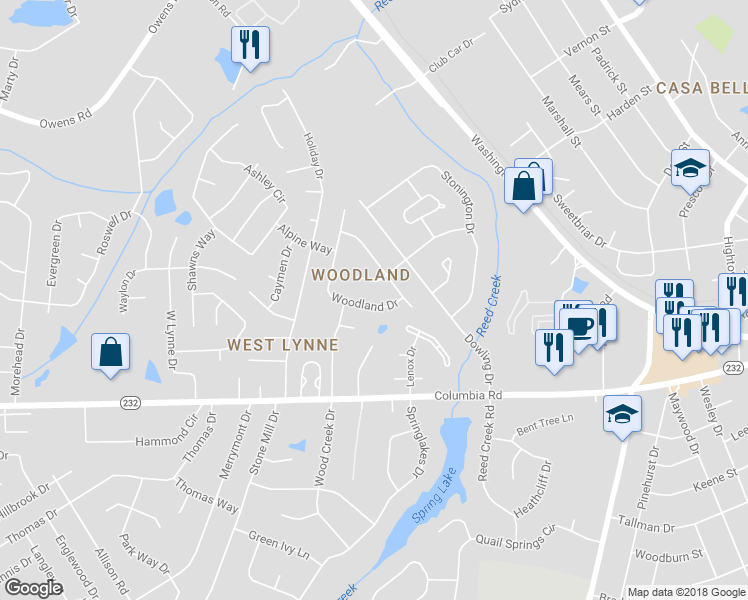map of restaurants, bars, coffee shops, grocery stores, and more near 4261 Woodland Drive in Martinez