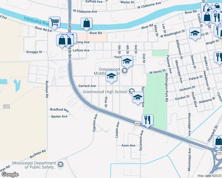map of restaurants, bars, coffee shops, grocery stores, and more near 603 Pine Street in Greenwood