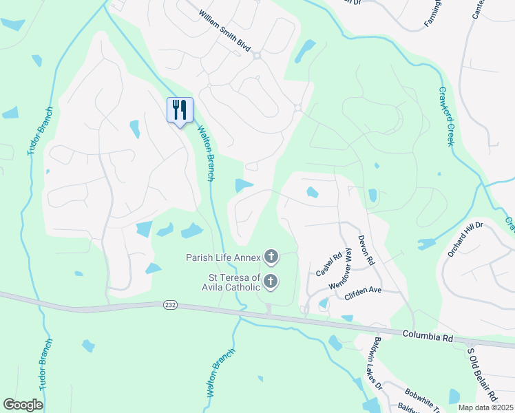 map of restaurants, bars, coffee shops, grocery stores, and more near 1220 Tyler Woods Drive in Grovetown