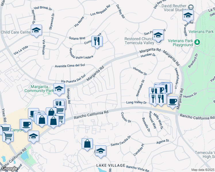 map of restaurants, bars, coffee shops, grocery stores, and more near 42142 Orange Blossom Drive in Temecula